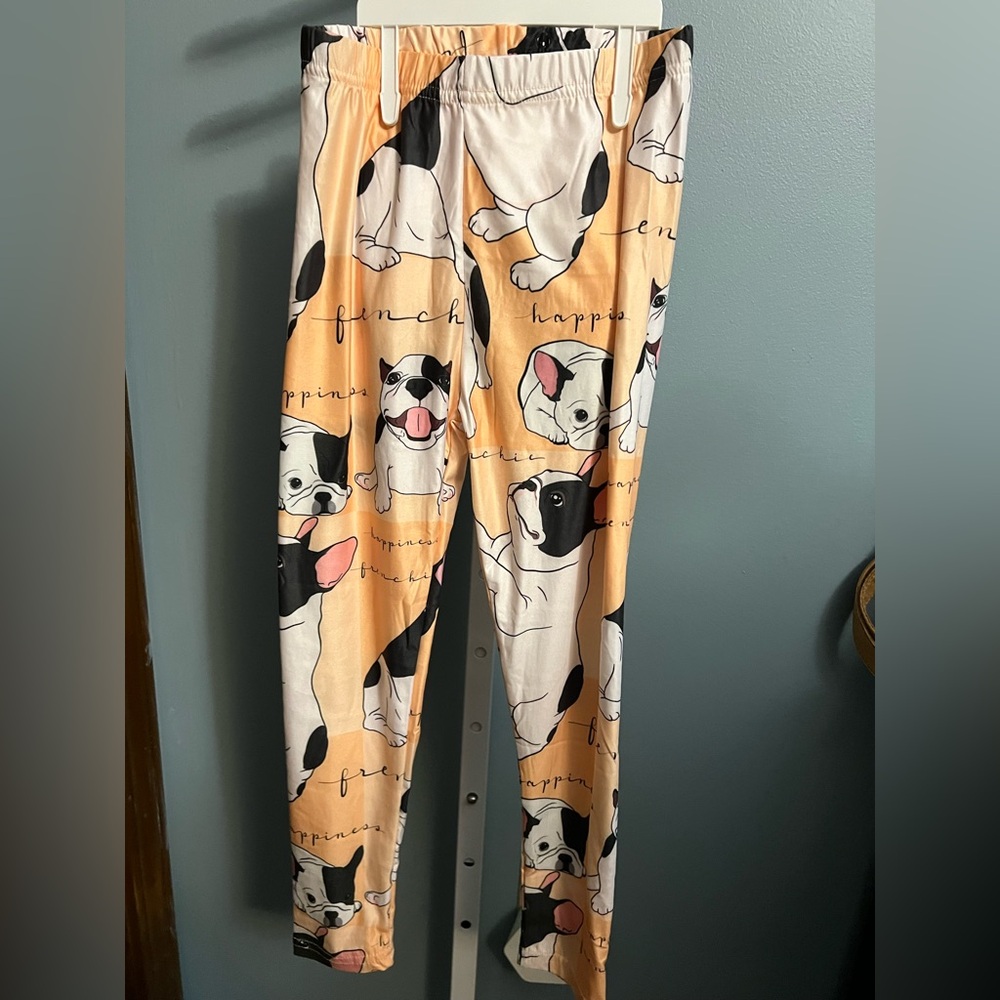 🇺🇸$5🇺🇸 Frenchie Happiness Dog Orange Leggings NWOT Boutique 5-6
